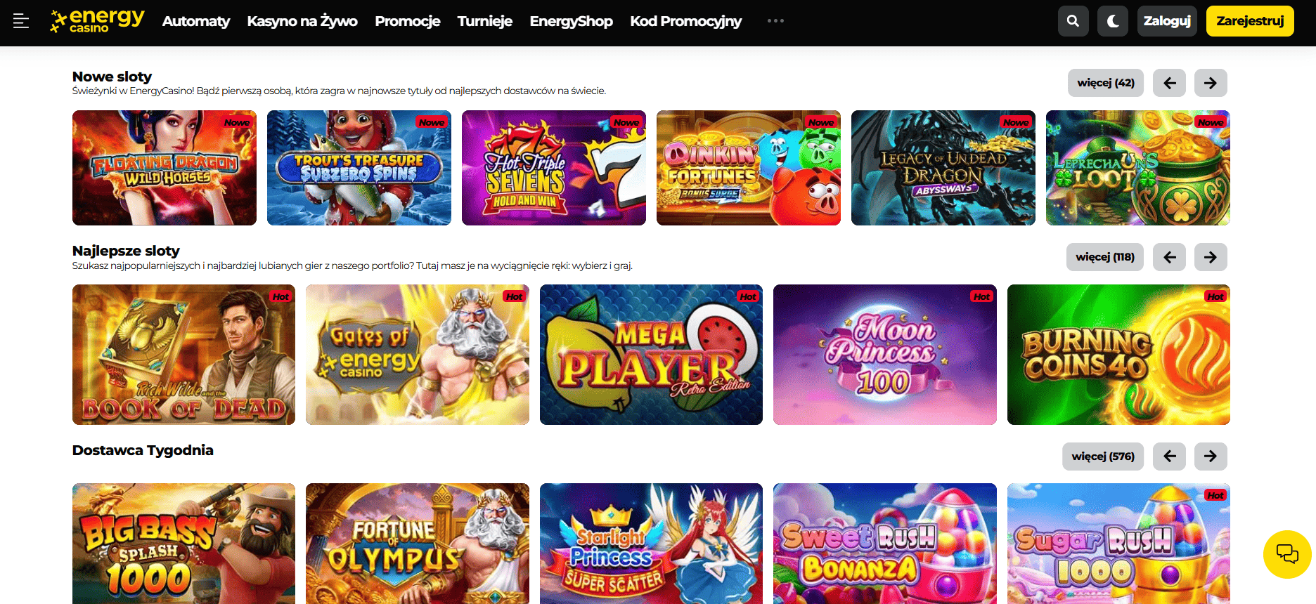 Wybór gier w Energy Casino